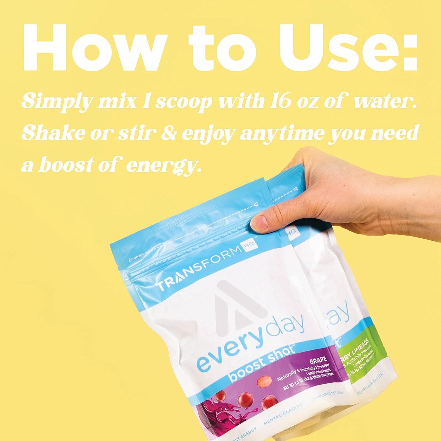 Strawberry Lemonade Energy Boost Shot Powder Drink Packets with Caffeine & Vitamins for Women & Men - 7 Pack