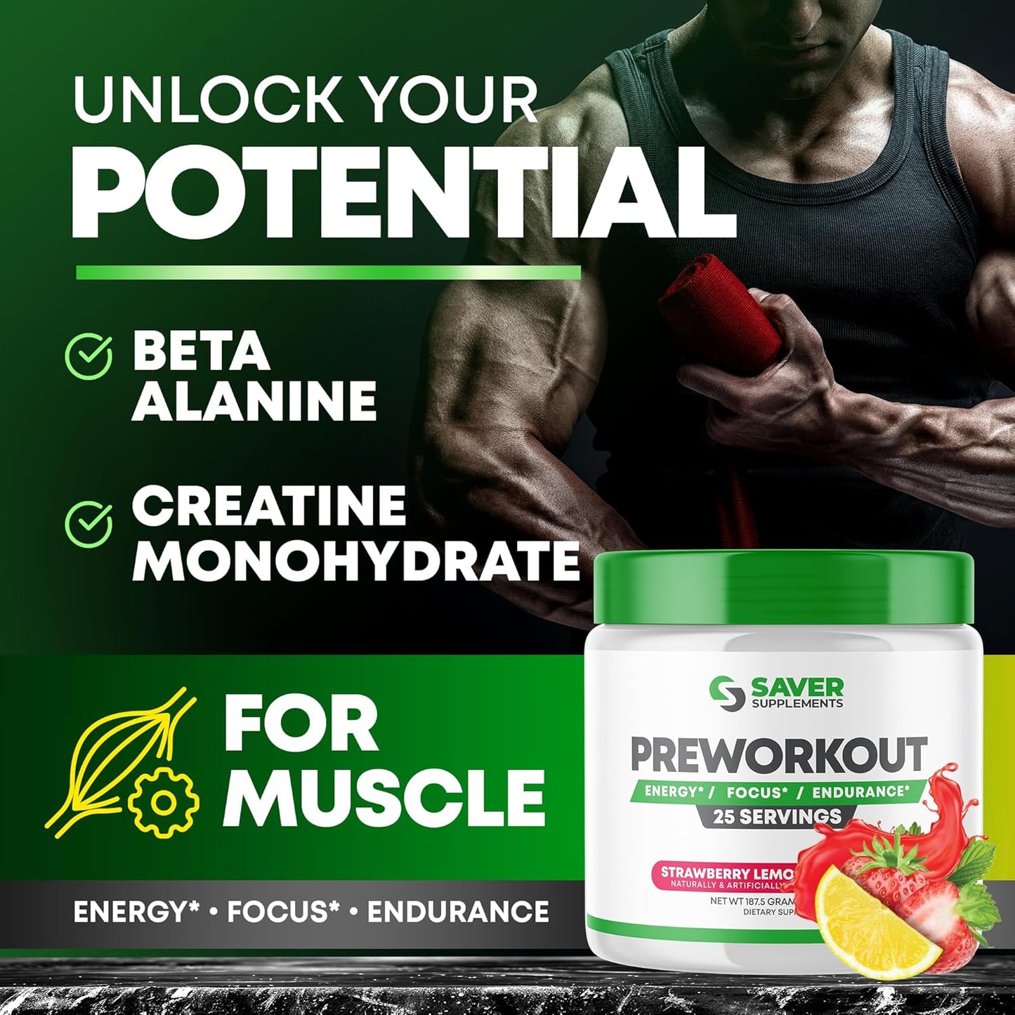 Strawberry Lemonade Pre-Workout Powder with Beta Alanine, Creatine, BCAA, Citrulline, Arginine, and Caffeine - 25 Servings