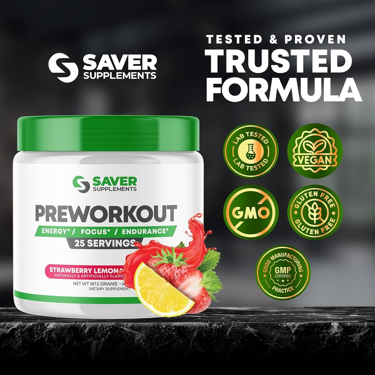 Strawberry Lemonade Pre-Workout Powder with Beta Alanine, Creatine, BCAA, Citrulline, Arginine, and Caffeine - 25 Servings
