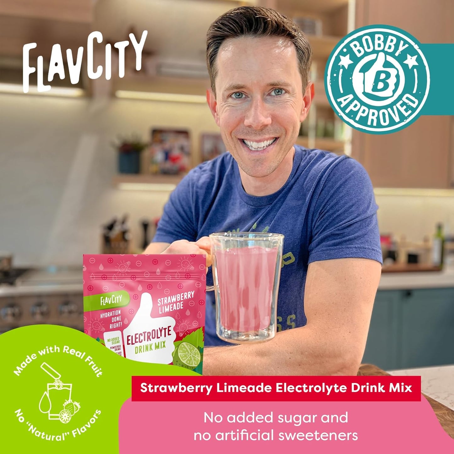 Strawberry Limeade Electrolyte Drink Mix On-The-Go Packets - Real Fruit Keto Powder with Healthy Electrolytes, No Sugar