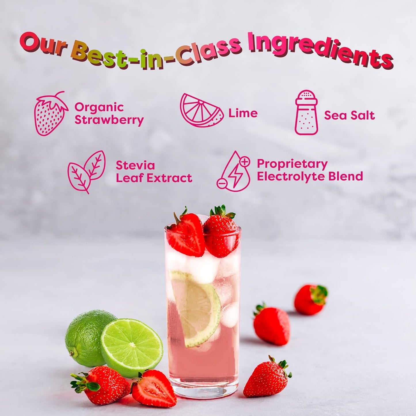Strawberry Limeade Electrolyte Drink Mix On-The-Go Packets - Real Fruit Keto Powder with Healthy Electrolytes, No Sugar
