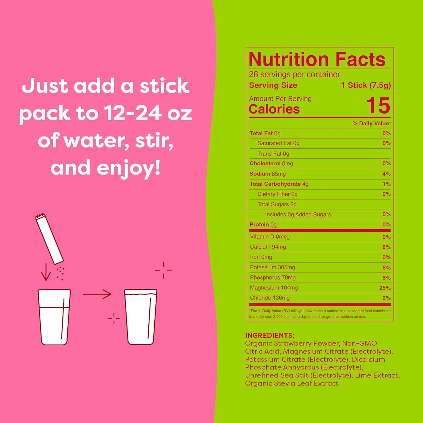Strawberry Limeade Electrolyte Drink Mix On-The-Go Packets - Real Fruit Keto Powder with Healthy Electrolytes, No Sugar
