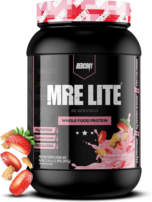 Strawberry Shortcake MRE Lite Protein Powder - Low Carb Meal Replacement with Animal Protein Blends - Easy to Digest & Made with MCT Oils (30 Servings)