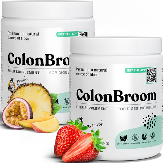 Strawberry & Tropical Fruits ColonBroom Psyllium Husk Powder - 100 Servings for Bloating Relief & Gut Health - Vegan, Non-GMO Fiber Supplement