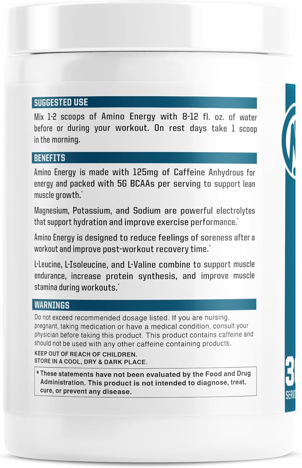 Strawberry Watermelon Amino Energy BCAA Powder Pre-Workout Supplement - 30 Servings