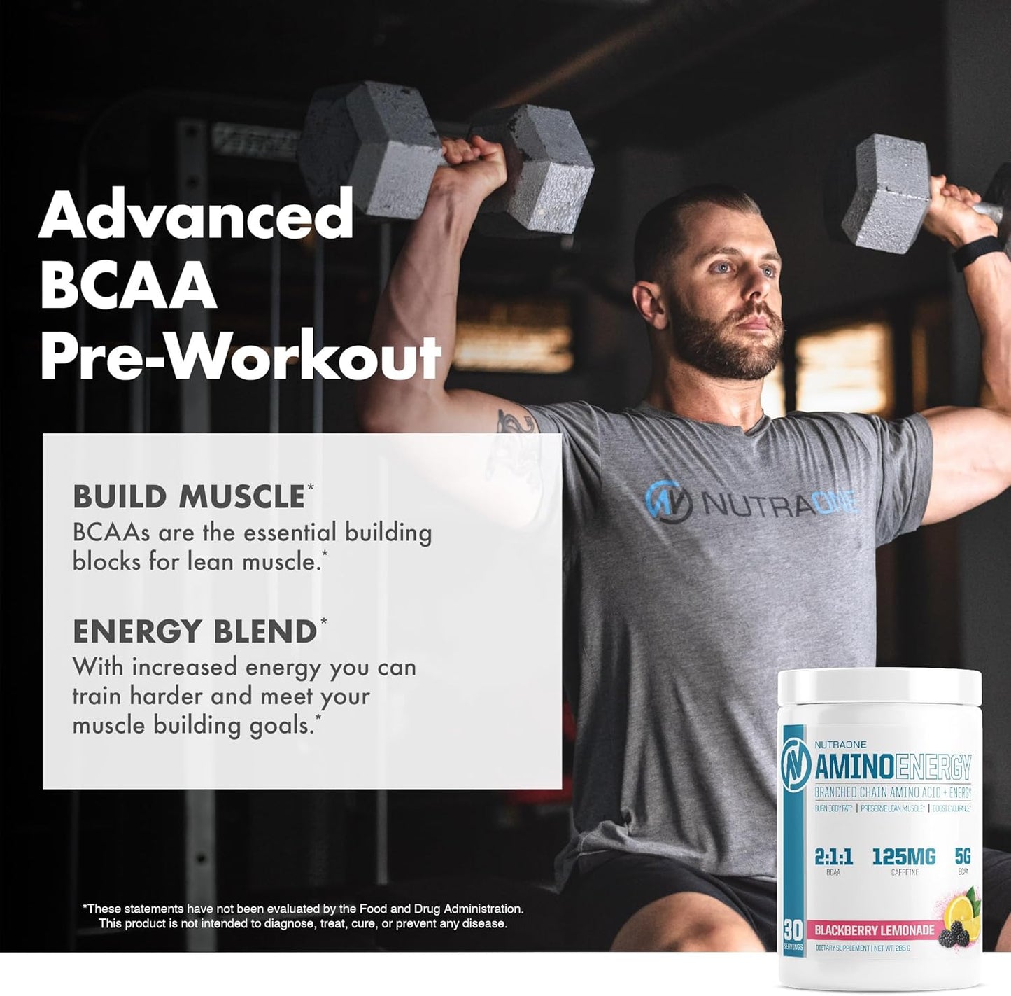 Strawberry Watermelon Amino Energy BCAA Powder Pre-Workout Supplement - 30 Servings