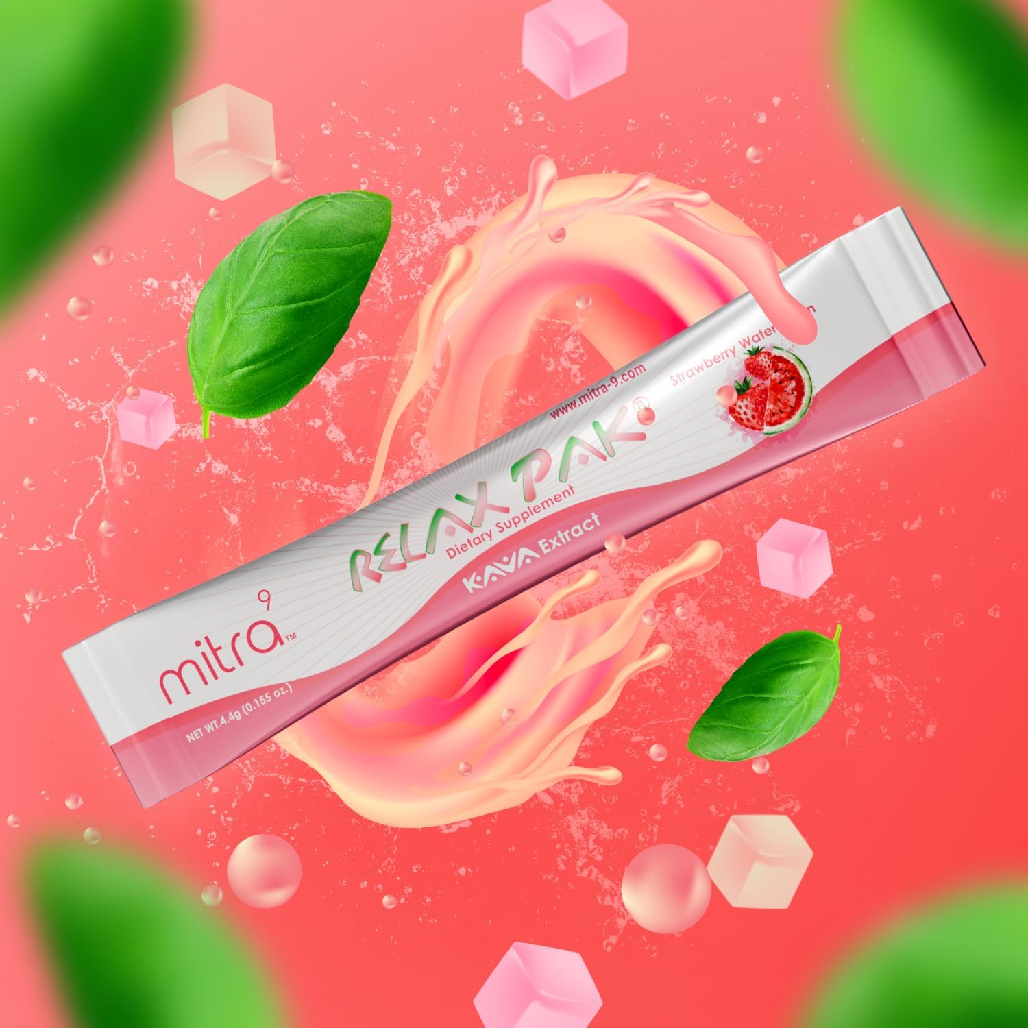 Strawberry Watermelon Kava Extract Powder Packets - Mitra9 Kava Powder RelaxPak | Mood Enhancer | Plant Based | Promotes Calm & Clarity | Single-Serving Stick (10)