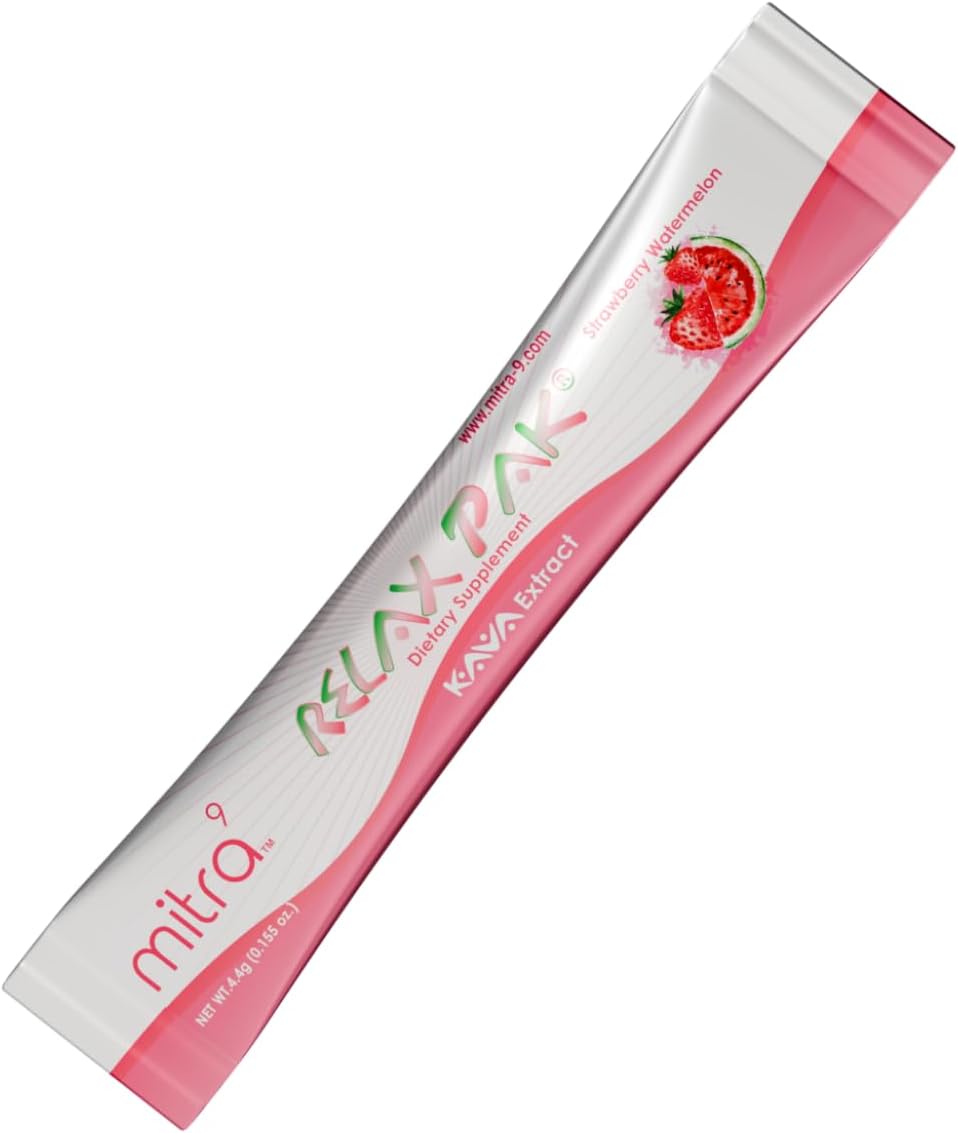 Strawberry Watermelon Kava Extract Powder Packets - Mitra9 Kava Powder RelaxPak | Mood Enhancer | Plant Based | Promotes Calm & Clarity | Single-Serving Stick (10)