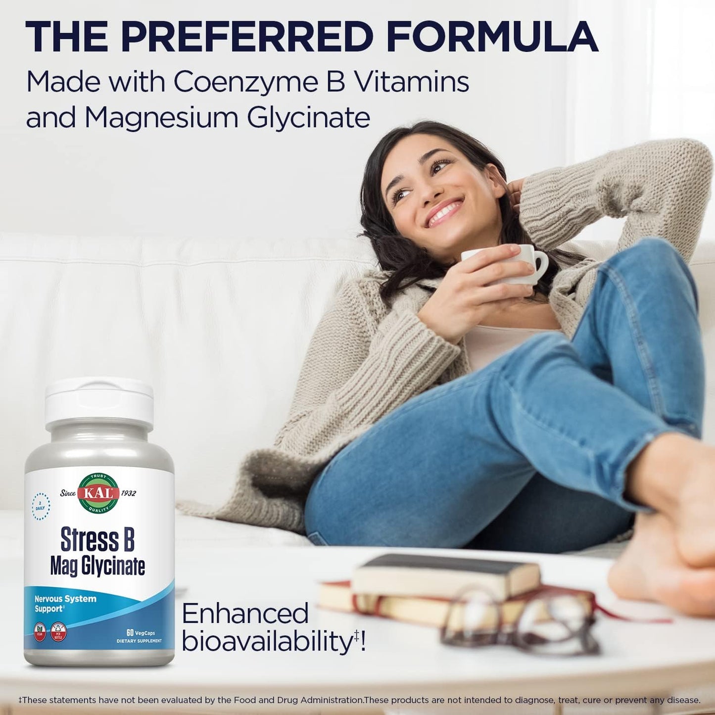 Stress B Complex with Magnesium, Active B Vitamins, Coenzyme B-6, Methylcobalamin, Folate, Mood & Relaxation Support, 60 VegCaps