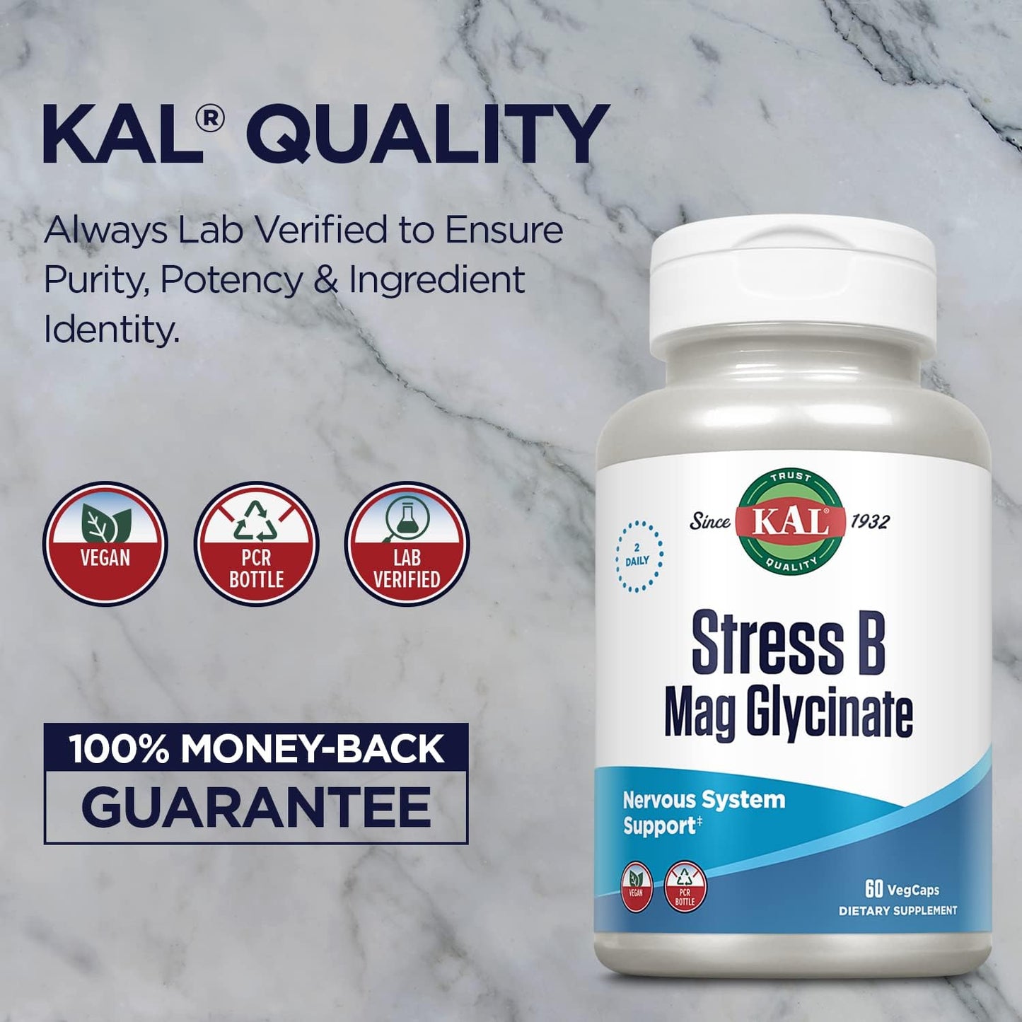 Stress B Complex with Magnesium, Active B Vitamins, Coenzyme B-6, Methylcobalamin, Folate, Mood & Relaxation Support, 60 VegCaps
