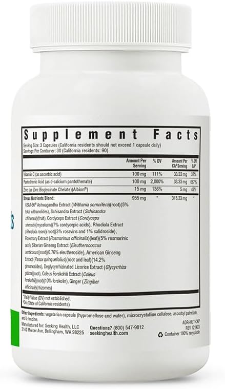 Stress Nutrients Supplement for Healthy Cortisol Regulation (90 capsules)