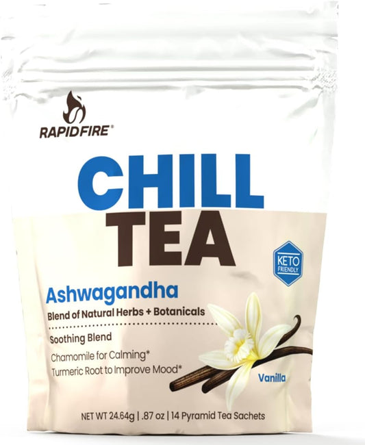 Stress Relief Tea with Ashwagandha, Chamomile, Turmeric - Caffeine Free, 14 Tea Bags