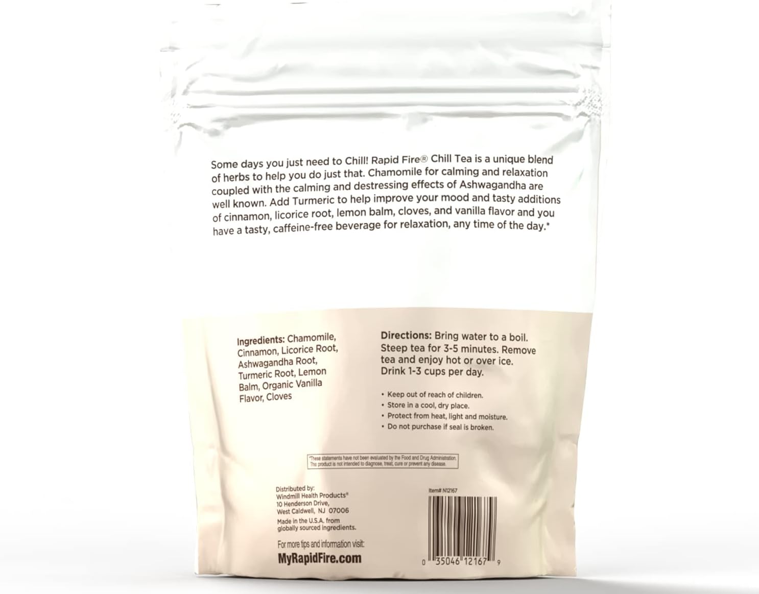 Stress Relief Tea with Ashwagandha, Chamomile, Turmeric - Caffeine Free, 14 Tea Bags