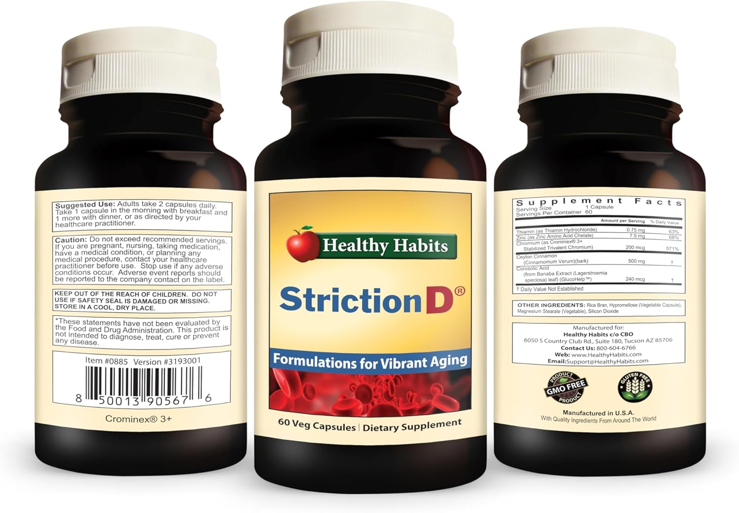 StrictionD with Glucohelp Banaba Extract, Ceylon Cinnamon, and Crominex 3 for Promoting Healthy Habits