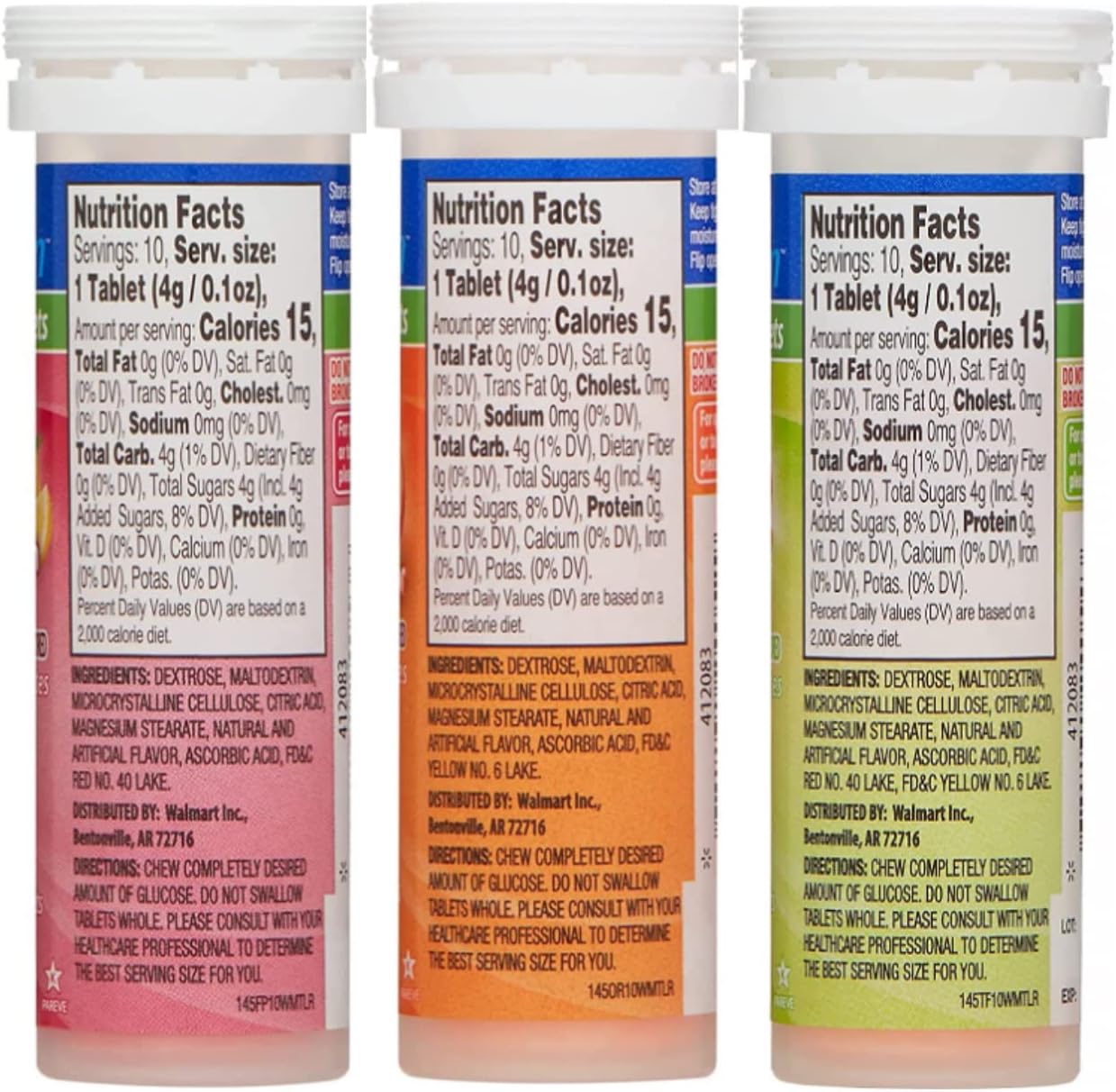 STS Home ReliOn Glucose Tablets Bundle - Orange, Tropical, Fruit Punch Flavors - 30 Tablets + STS Sticker