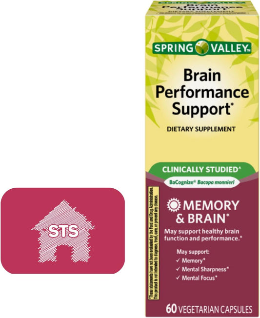 STS Home Spring Valley Brain Performance Support Supplement - 60 Count with Bonus STS Sticker