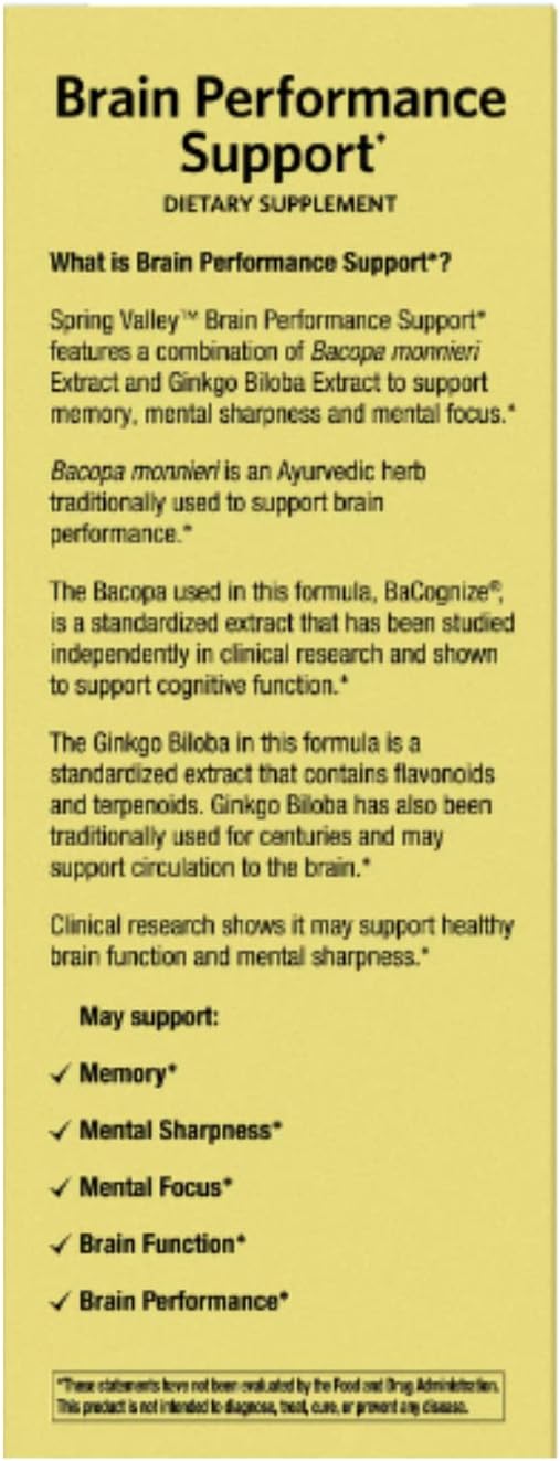 STS Home Spring Valley Brain Performance Support Supplement - 60 Count with Bonus STS Sticker