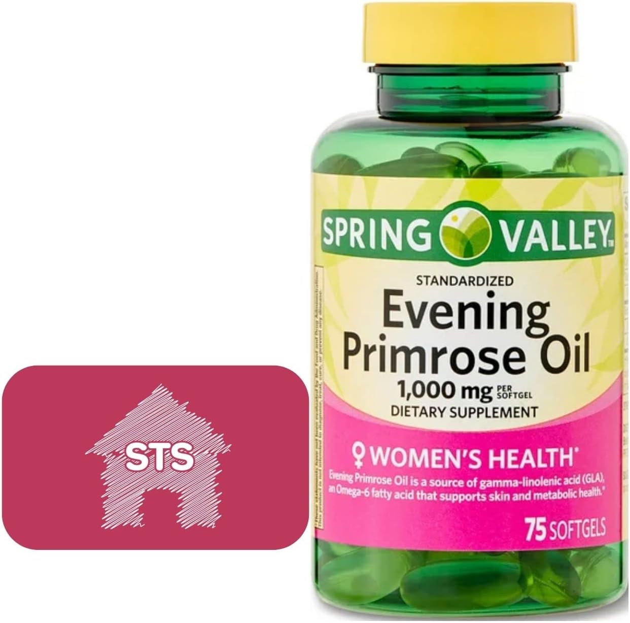 STS Home Spring Valley Evening Primrose Oil 1000mg - 75 Count with Free STS Sticker
