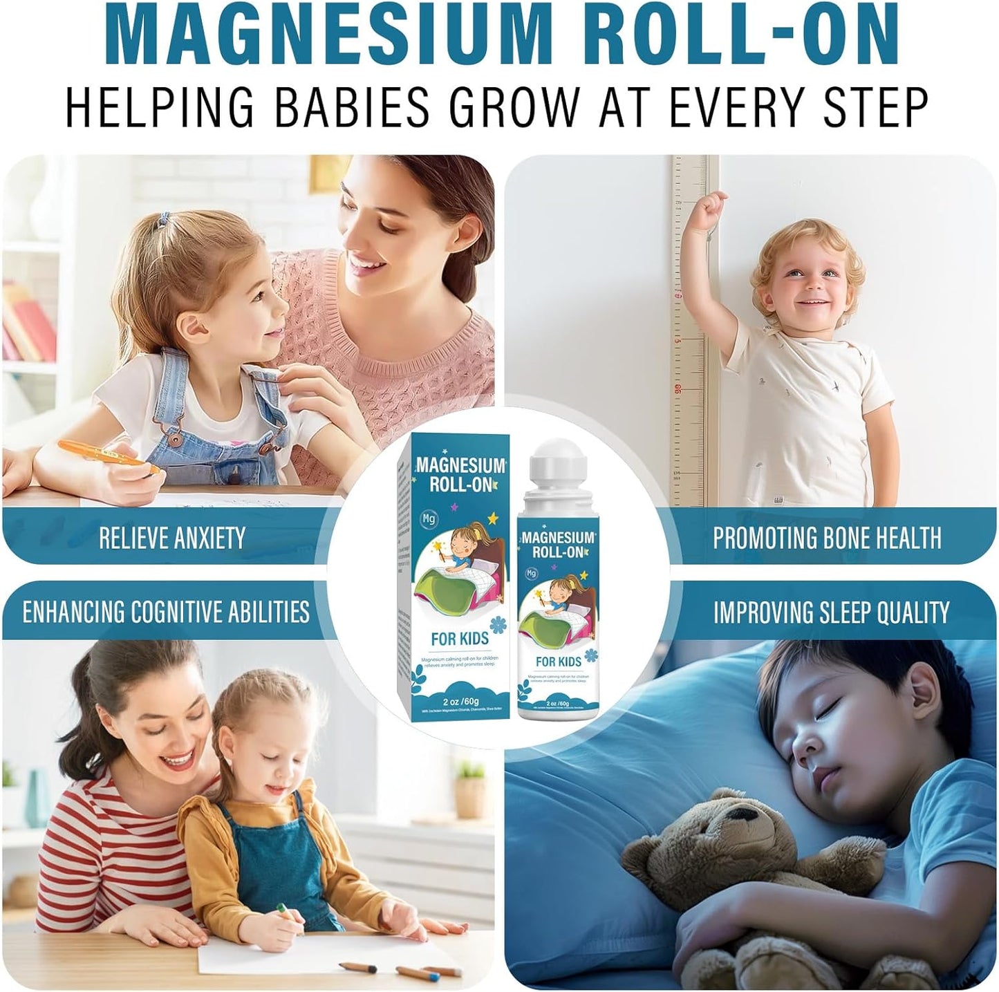 SudopoABAB Kids Magnesium Lotion & Roll-On for Calm Sleep - Natural Topical Cream to Support Balanced Mood and Bedtime Relaxation