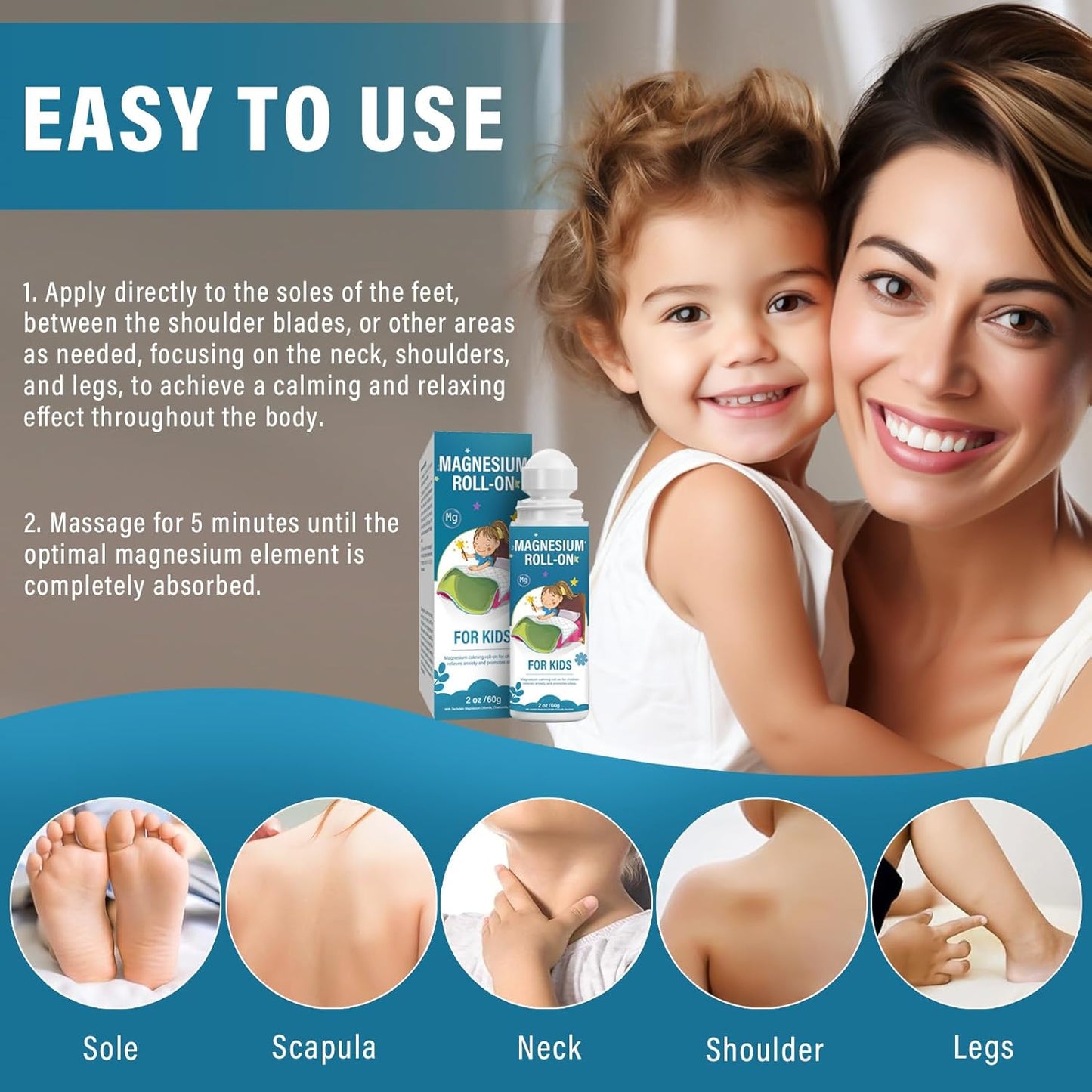SudopoABAB Kids Magnesium Lotion & Roll-On for Calm Sleep - Natural Topical Cream to Support Balanced Mood and Bedtime Relaxation