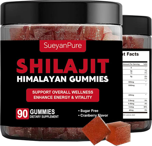 SueyanPure Himalayan Shilajit Gummies with Ashwagandha & Black Seed Oil - Cognitive & Mood Support, Immunity Boost, Energy - 90 Gummies