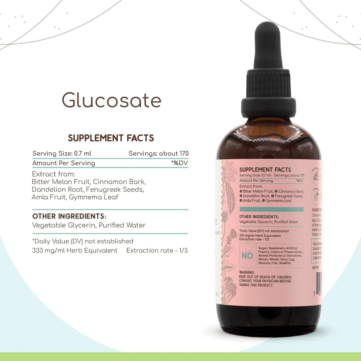 Sugar Balance Herbal Tincture with Bitter Melon, Cinnamon, Dandelion, Gymnema, Fenugreek, Amla - Alcohol-Free Extract for Healthy Blood Sugar - 4 Fl Oz