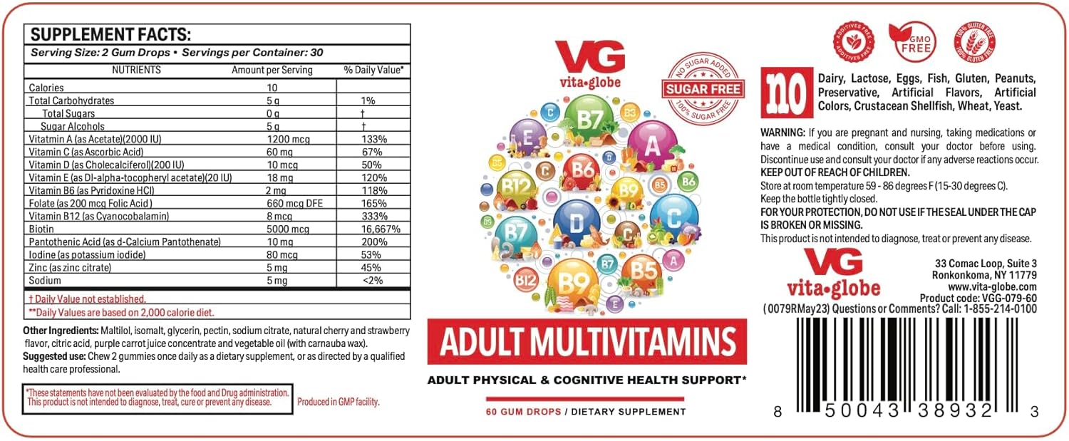 Sugar-Free Adult Multivitamin Gummy with Essential Vitamins and Minerals - 60 Count