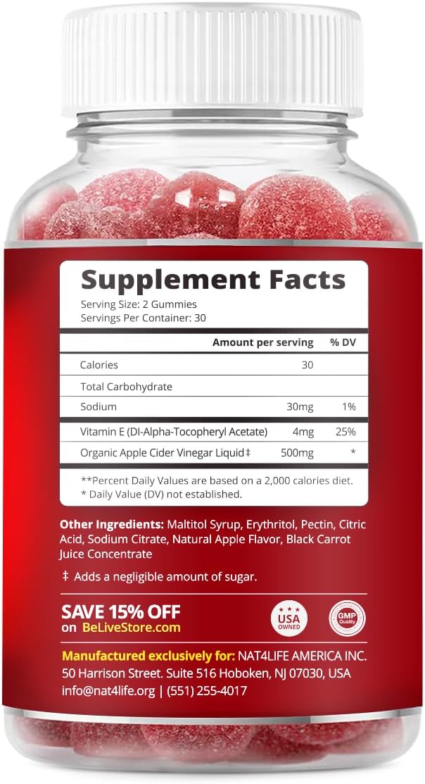 Sugar-Free Apple Cider Vinegar Gummies for Detox & Digestive Health - Vegan, Keto, Non-GMO - 60 Count