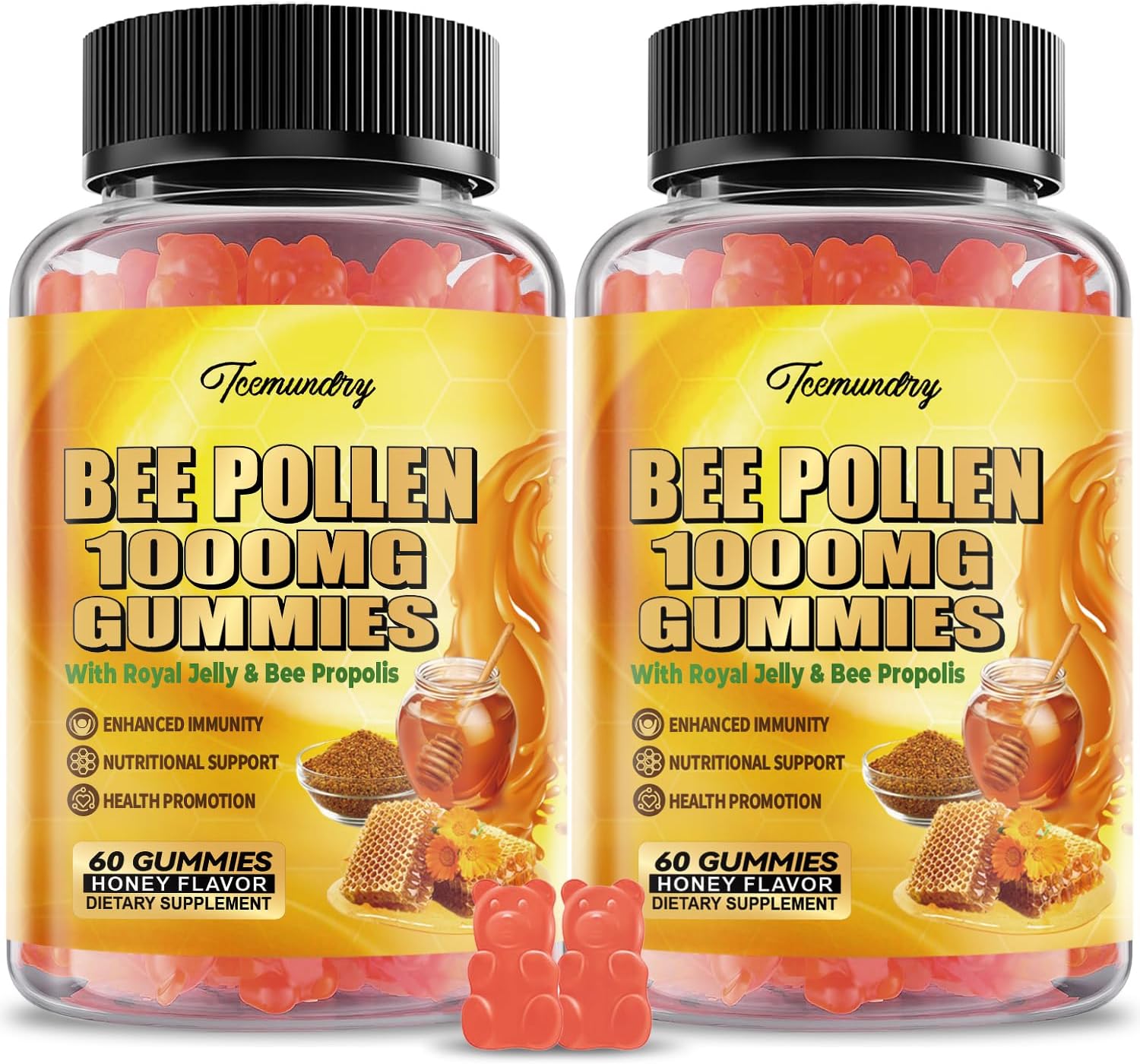 Sugar Free Bee Pollen Gummies with Royal Jelly & Propolis - 1000MG Supplement for Immunity & Skin Health - Vegetarian, Non-GMO, Gluten Free - 120 Count