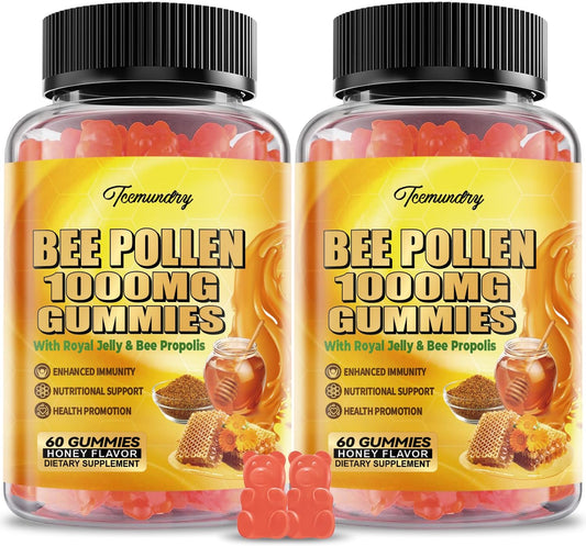 Sugar Free Bee Pollen Gummies with Royal Jelly & Propolis - 1000MG Supplement for Immunity & Skin Health - Vegetarian, Non-GMO, Gluten Free - 120 Count