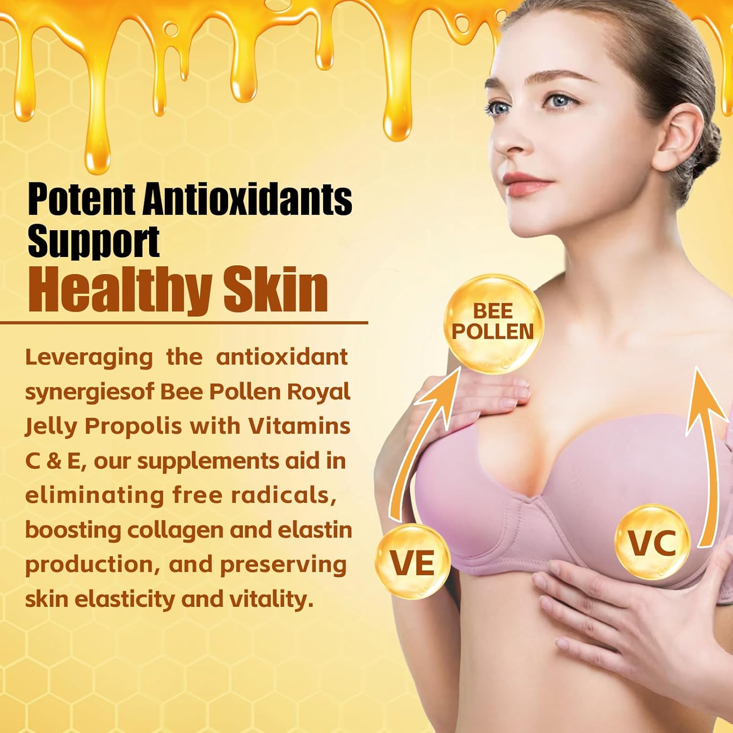 Sugar Free Bee Pollen Gummies with Royal Jelly & Propolis - 1000MG Supplement for Immunity & Skin Health - Vegetarian, Non-GMO, Gluten Free - 120 Count