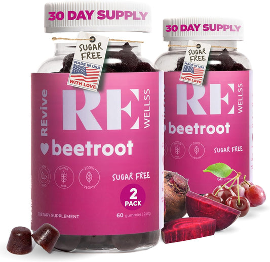 Sugar-Free Beet Root Gummies with Grape Seed Extract for Energy Support - Heart Health & Blood Pressure - 60 Cherry Gummies
