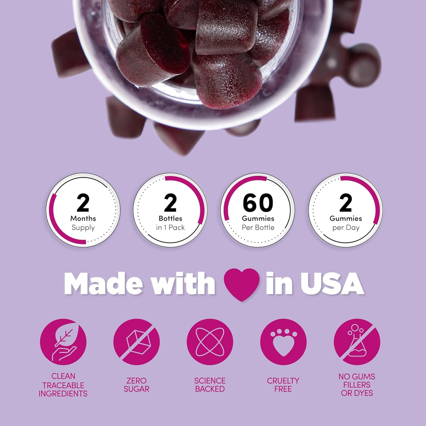 Sugar-Free Beet Root Gummies with Grape Seed Extract for Energy Support - Heart Health & Blood Pressure - 60 Cherry Gummies