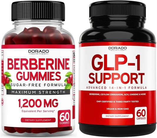 Sugar Free Berberine Gummies with Ceylon Cinnamon - 1,200mg GLP1 Supplement - 14 in 1 Formula with ACV, Chromium, Turmeric