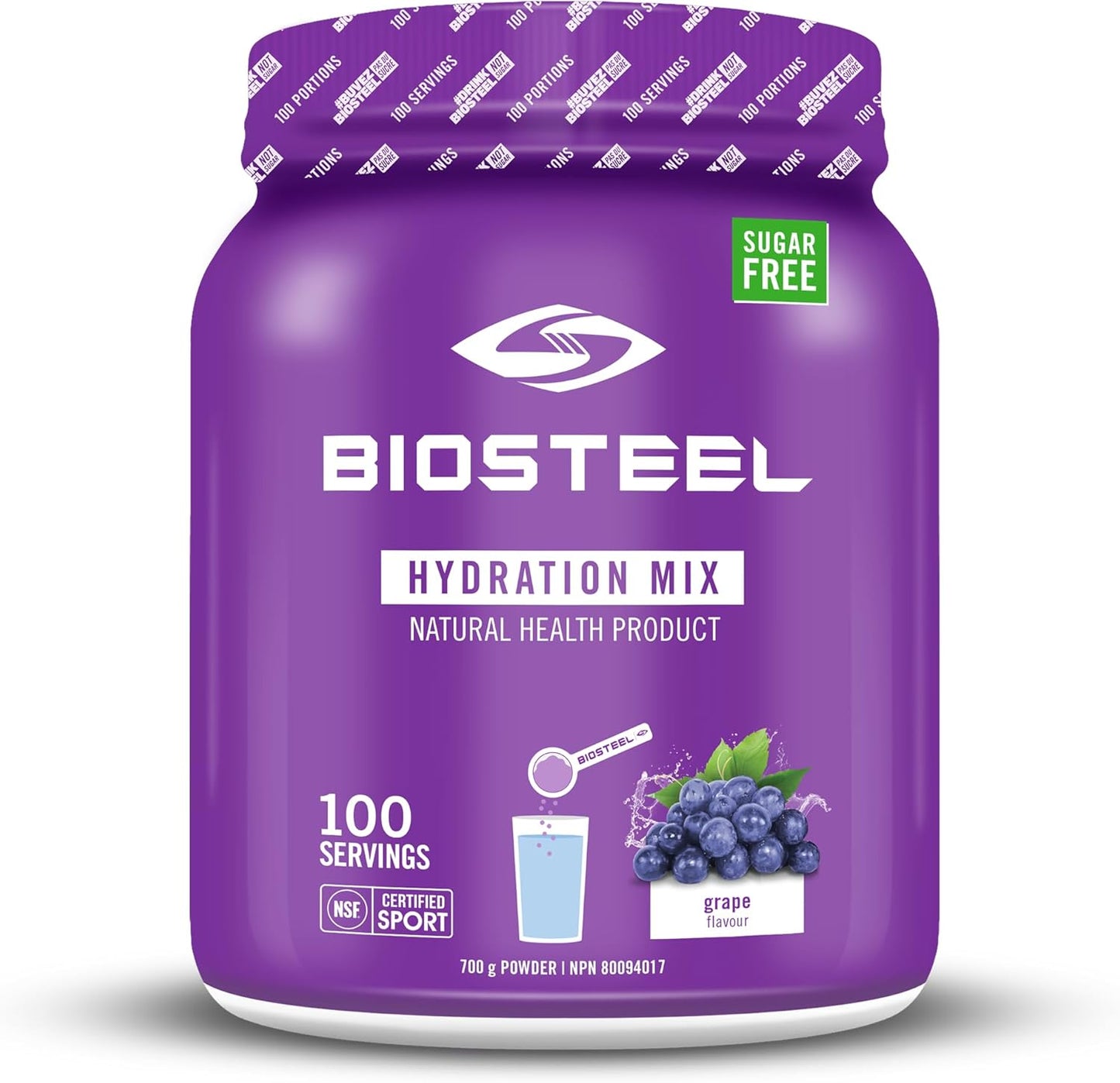 Sugar-Free BioSteel Hydration Mix with Essential Electrolytes - Grape Flavor, 100 Servings for Post-Workout Replenishment