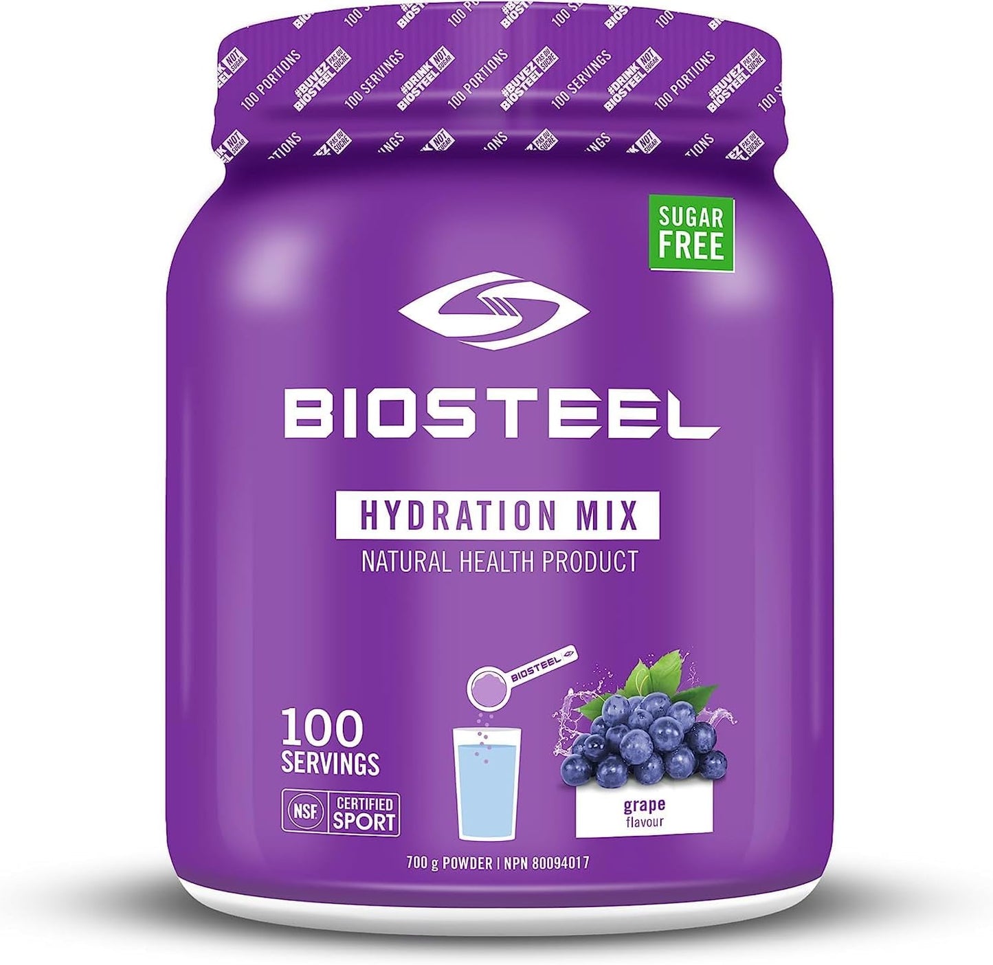 Sugar-Free BioSteel Hydration Mix with Essential Electrolytes - Grape Flavor, 100 Servings for Post-Workout Replenishment
