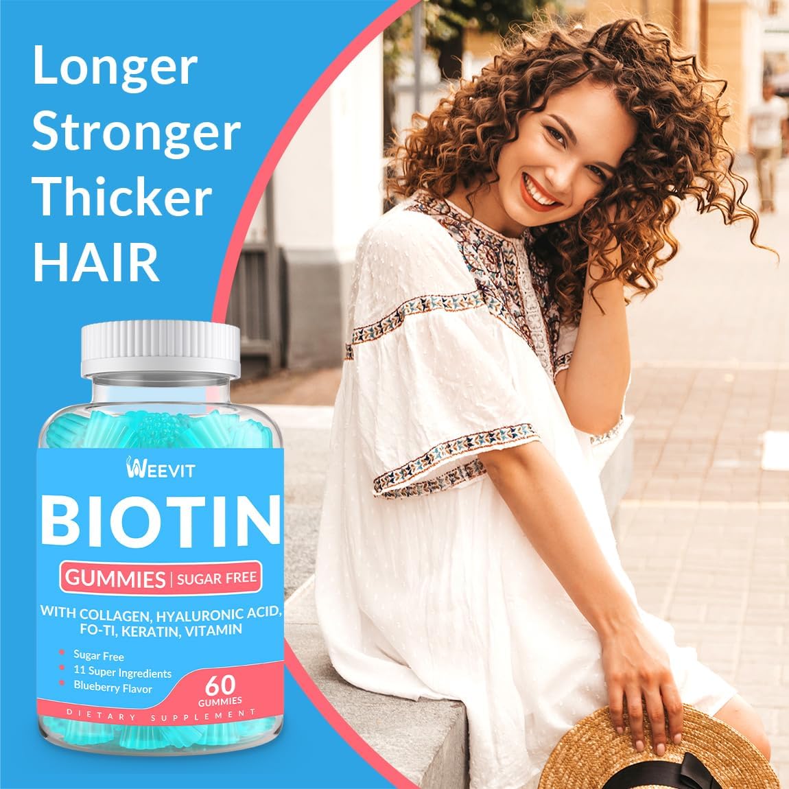 Sugar-Free Biotin Gummies with Collagen, Keratin, and Hyaluronic Acid for Hair Growth - Vitamin B7 Supplement Chewables for Women and Men