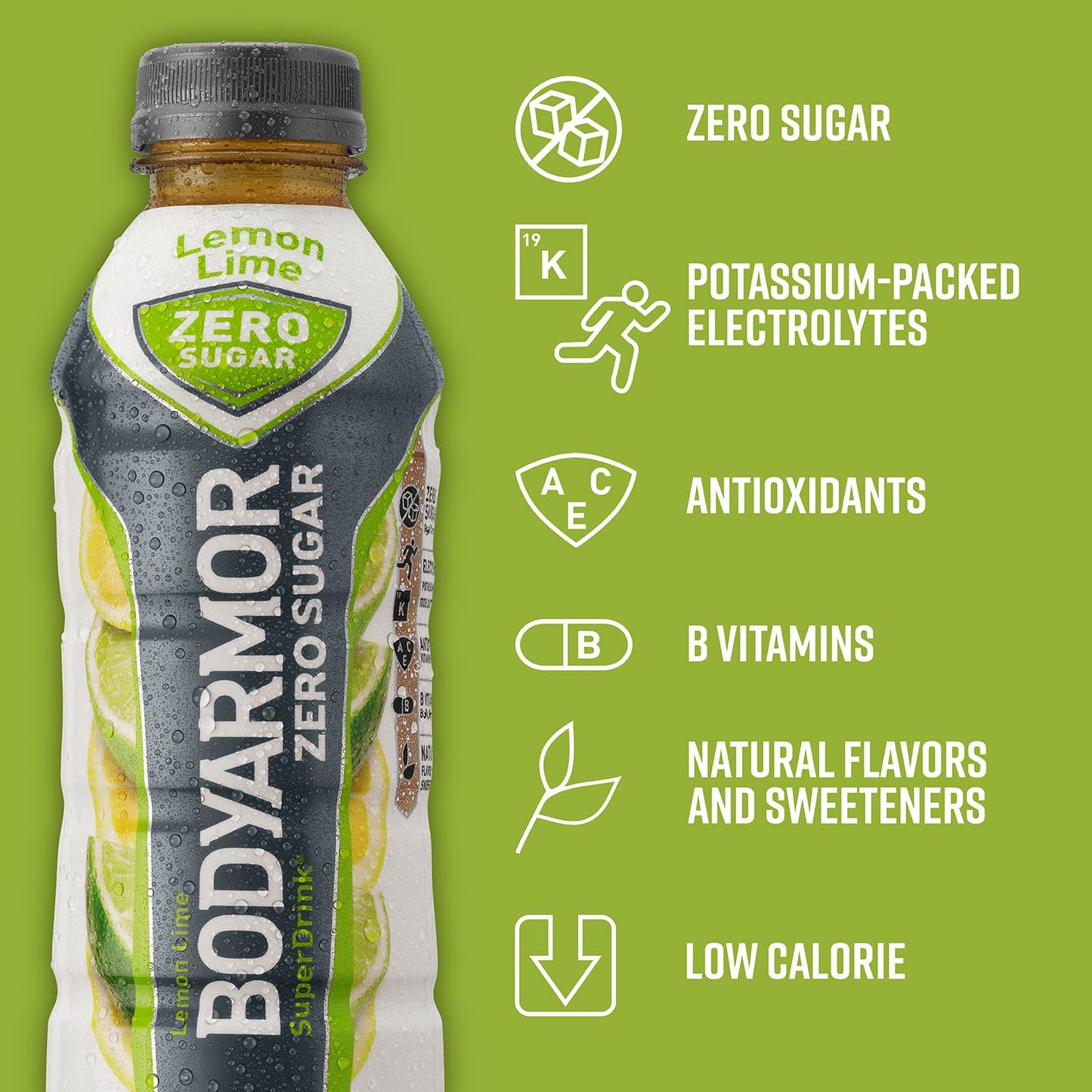 Sugar-Free BODYARMOR ZERO Lemon Lime Sports Drink - 16 fl oz (Pack of 12) - Low-Calorie Hydration with Electrolytes, Antioxidants, and B-vitamins