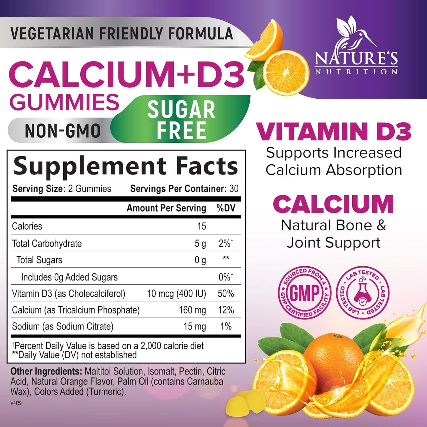 Sugar Free Calcium Gummy Bites with Vitamin D3 for Bone Health & Immune Support - Orange Flavor Chewables - 60 Gummies