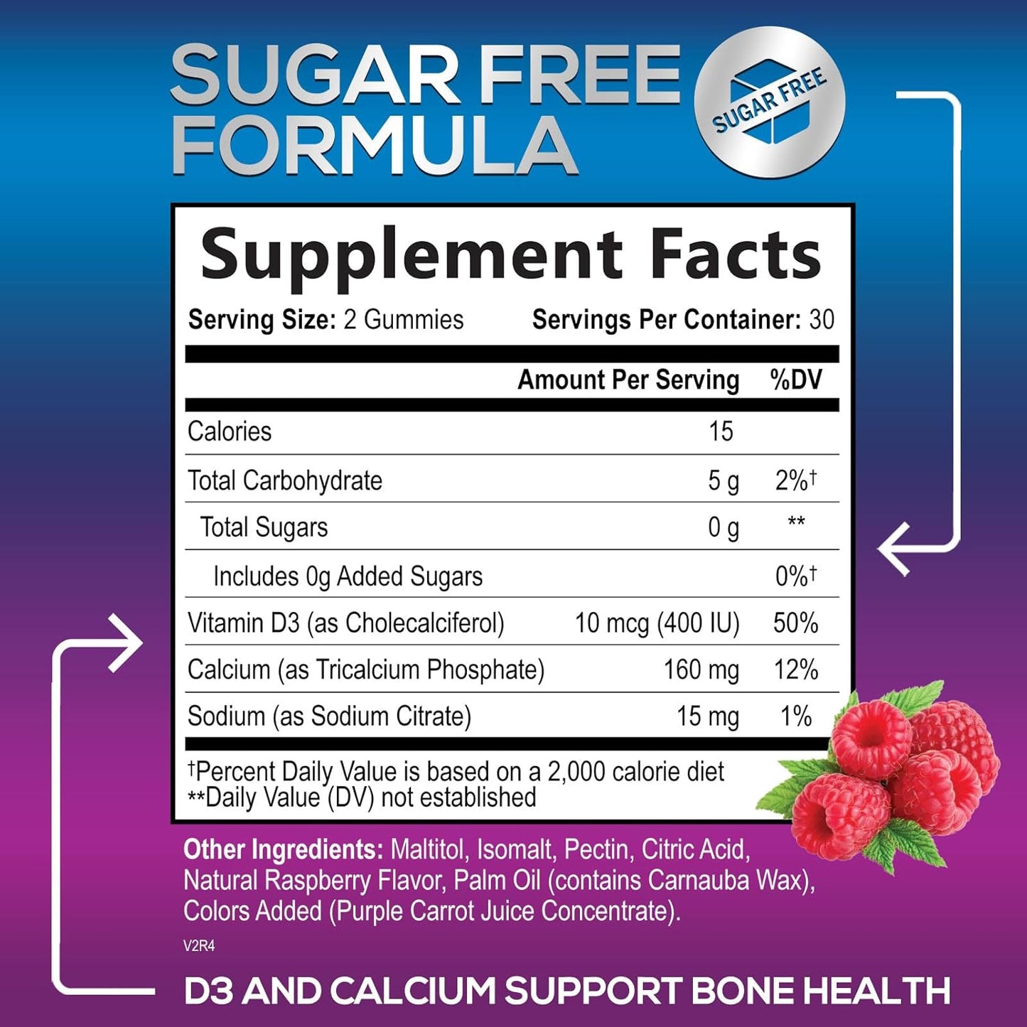 Sugar-Free Calcium Gummy Bites with Vitamin D3 for Bone Health and Immune Support - 60 Berry Flavor Chews, Non-GMO Supplement