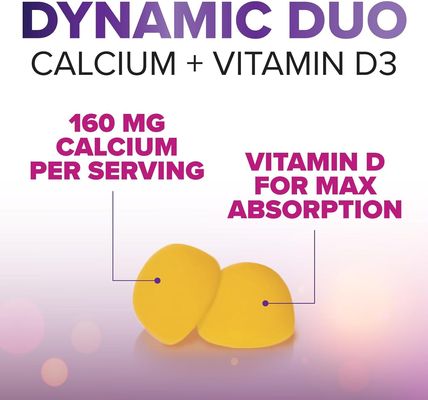 Sugar Free Calcium Gummy Bites with Vitamin D3 for Bone Health & Immune Support - Orange Flavor Chewables - 60 Gummies