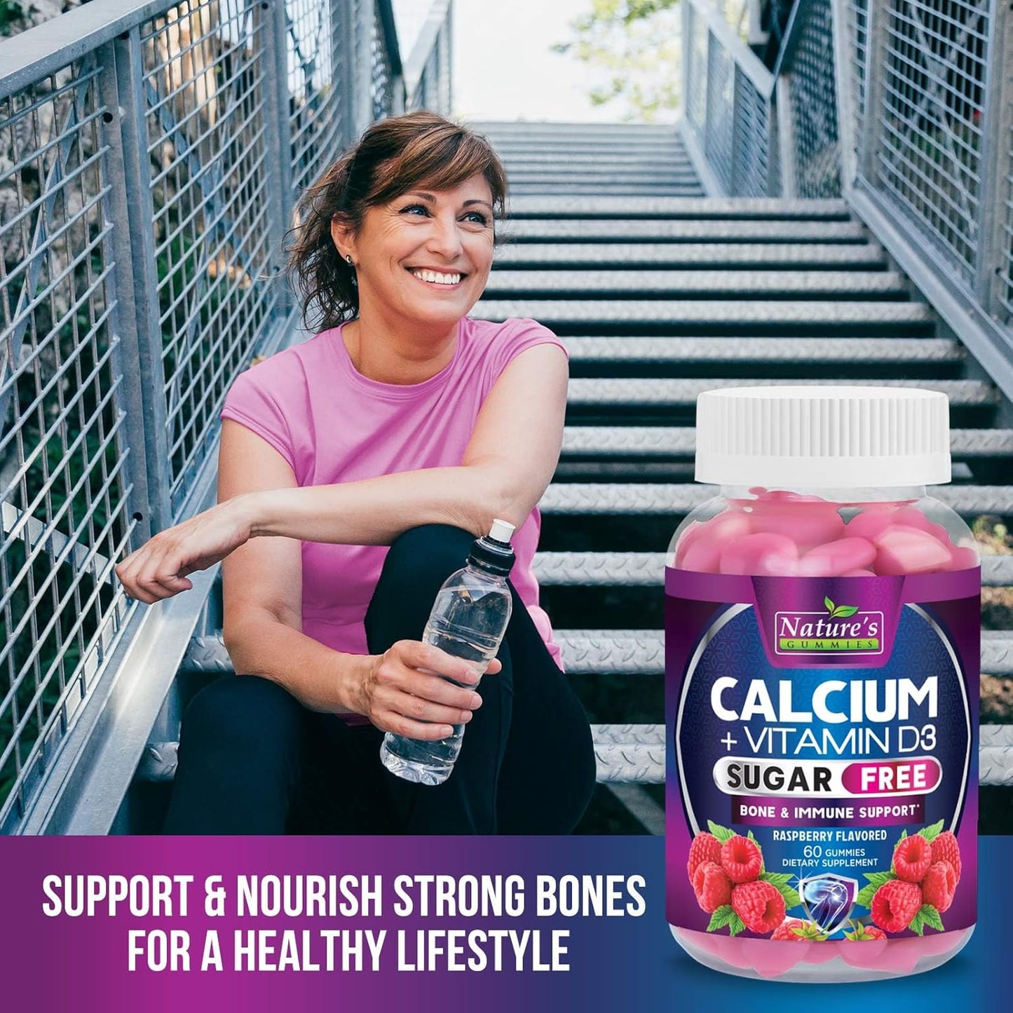 Sugar-Free Calcium Gummy Bites with Vitamin D3 for Bone Health and Immune Support - 60 Berry Flavor Chews, Non-GMO Supplement