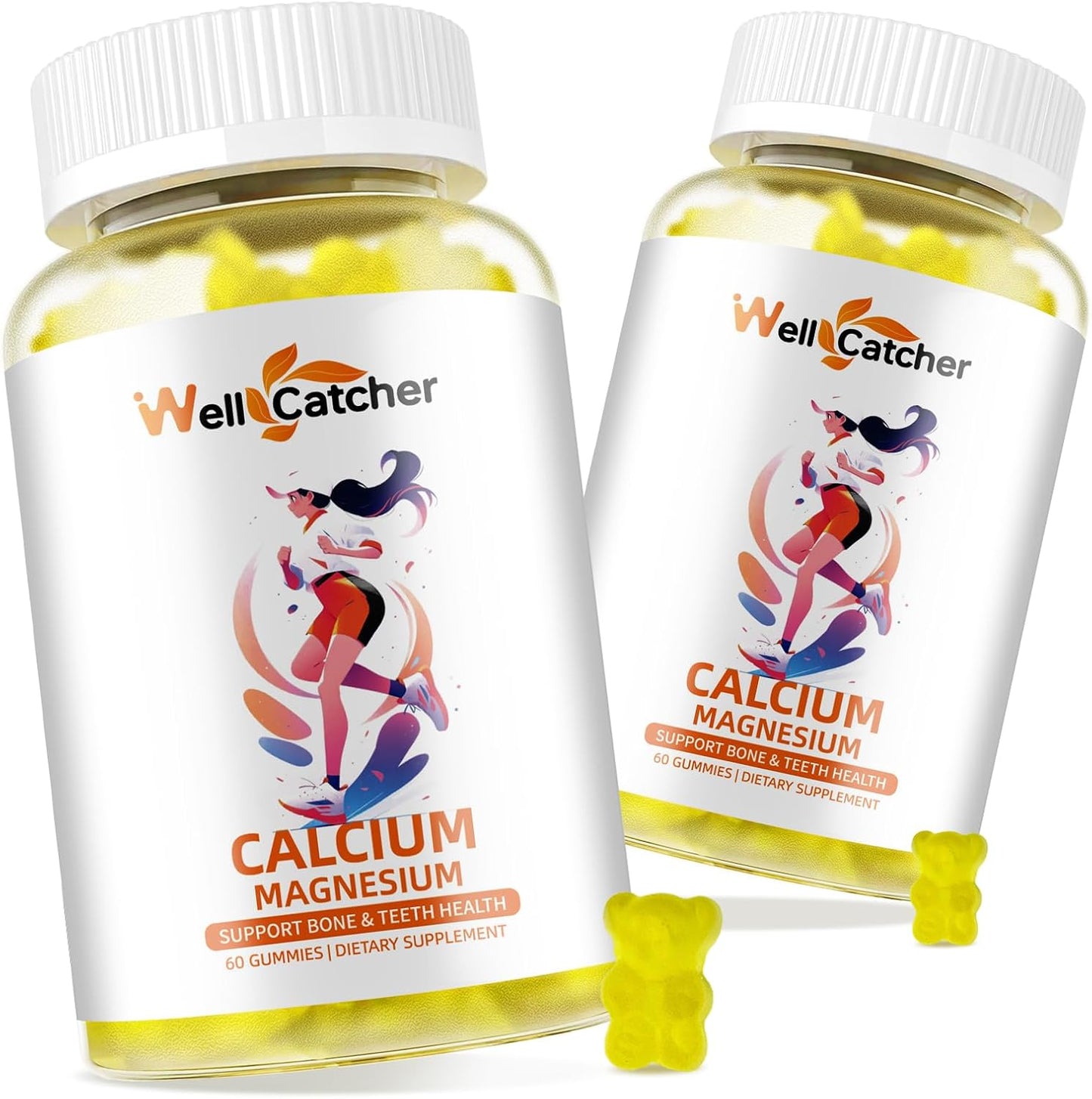Sugar-Free Calcium Magnesium Gummies for Adults and Kids - Vegan Algae Supplements with Zinc, Potassium, Vitamin D3, K2 - Lemon Flavor, 120CT