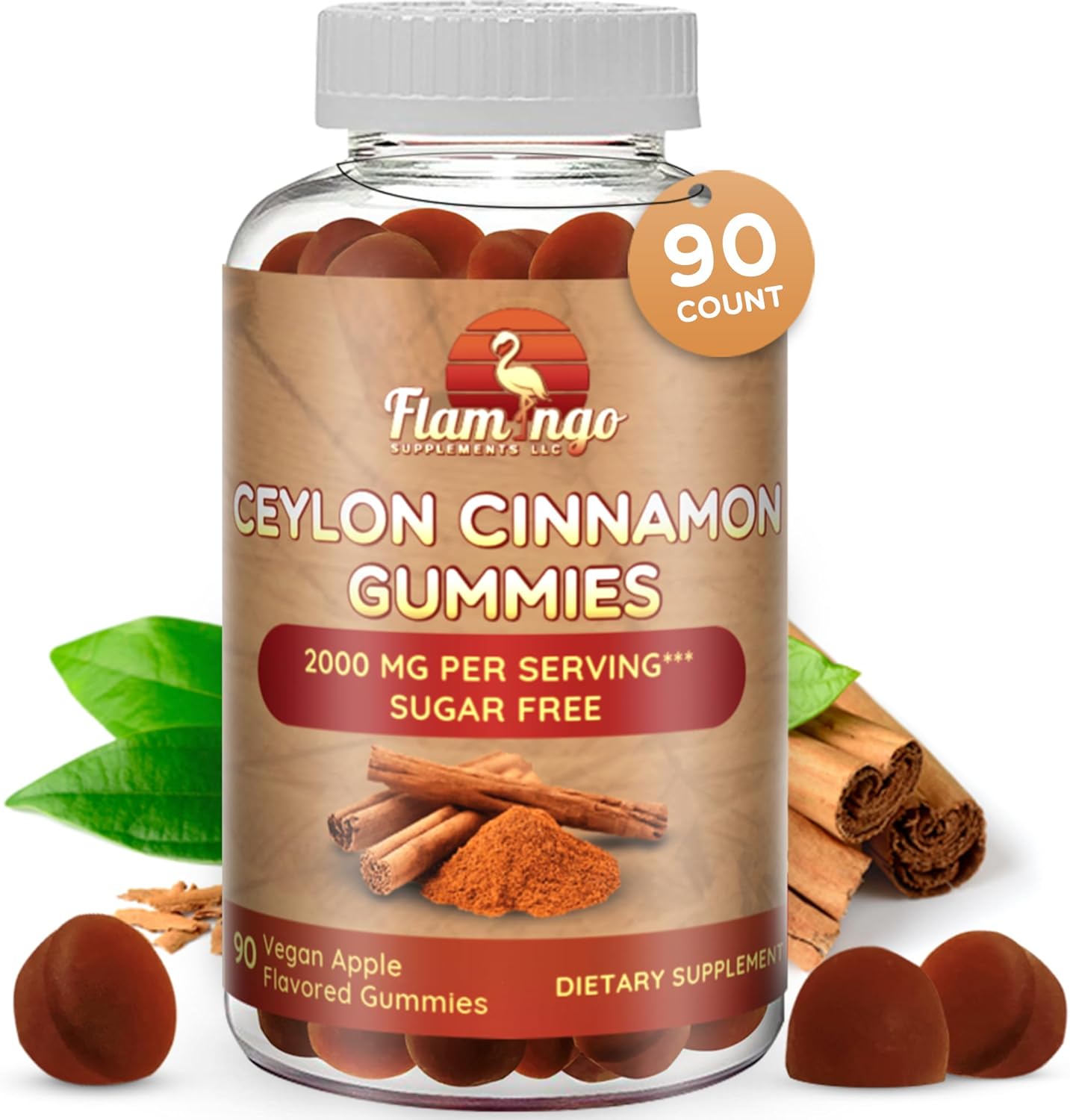 Sugar Free Ceylon Cinnamon Gummies 2000mg - Joint Pain Relief & Sugar Regulation - Neuroprotective Supplement with Chromium - 90 Chews