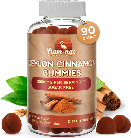 Sugar Free Ceylon Cinnamon Gummies 2000mg - Joint Pain Relief & Sugar Regulation - Neuroprotective Supplement with Chromium - 90 Chews