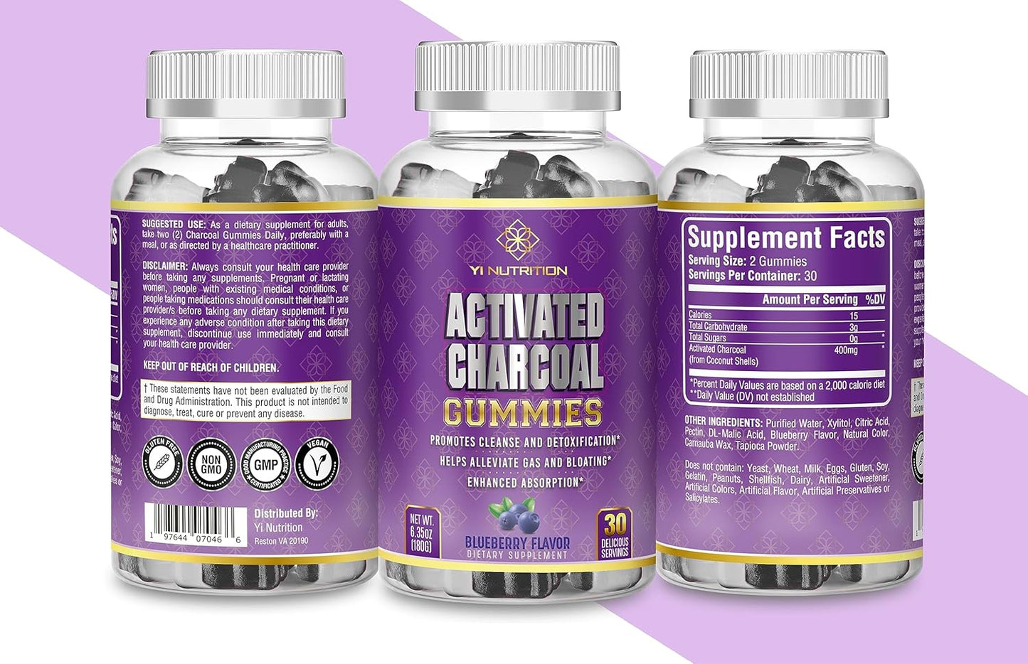 Sugar-Free Charcoal Gummy for Digestive Health, Gas Relief, Cleanse & Detox - Vegan & Keto-Friendly, Non-GMO - All Ages