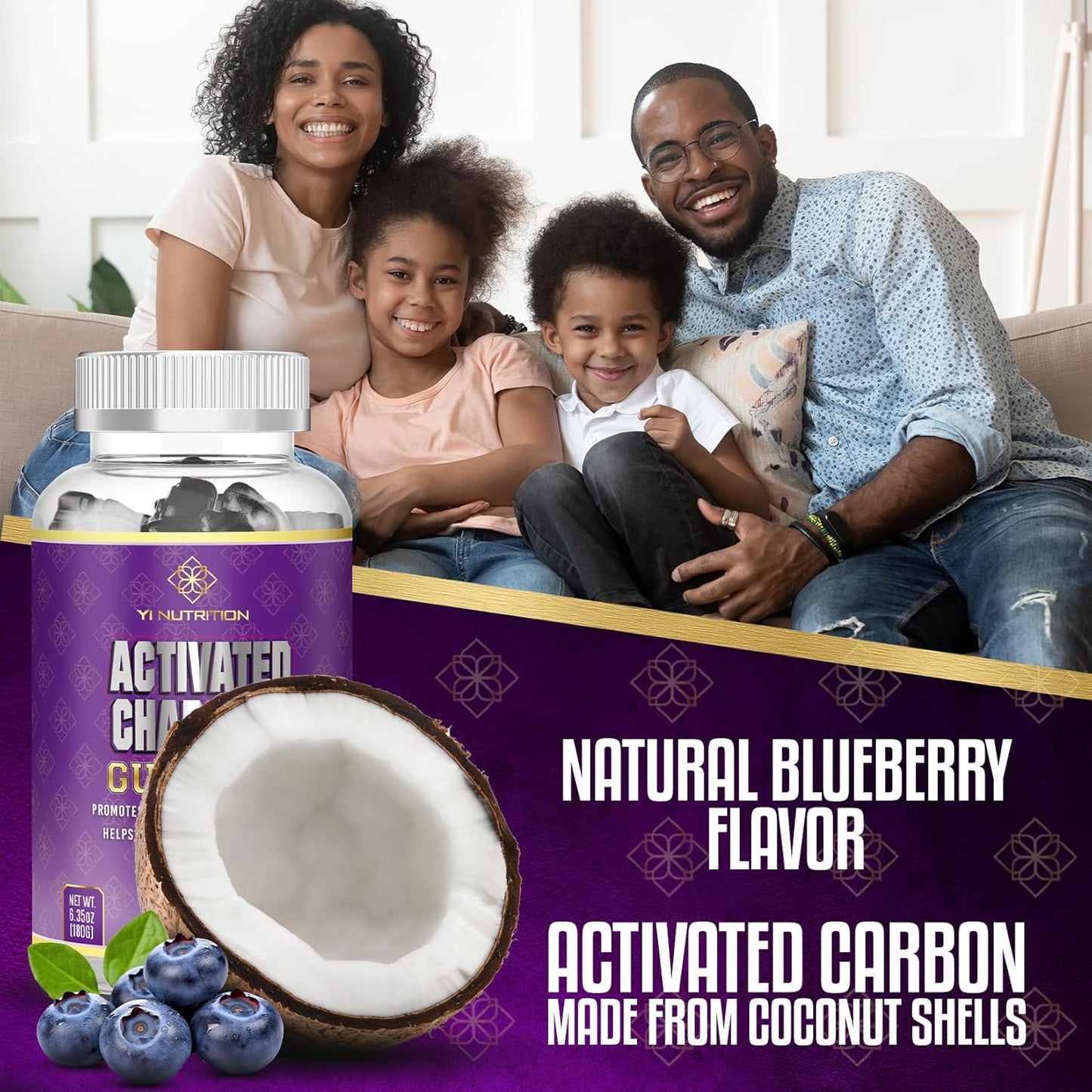 Sugar-Free Charcoal Gummy for Digestive Health, Gas Relief, Cleanse & Detox - Vegan & Keto-Friendly, Non-GMO - All Ages