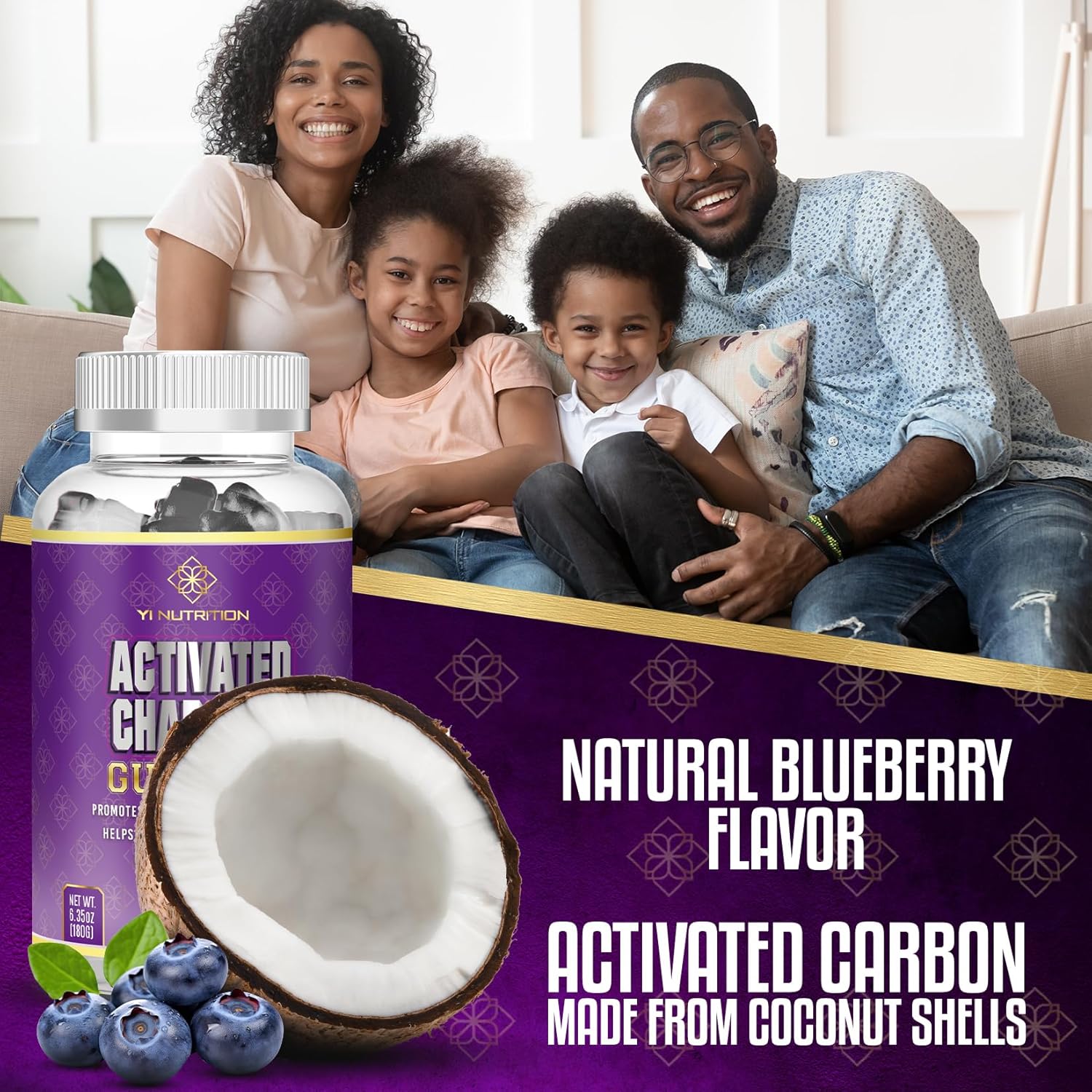 Sugar-Free Charcoal Gummy for Digestive Health, Gas Relief, Cleanse & Detox - Vegan & Keto-Friendly, Non-GMO - All Ages