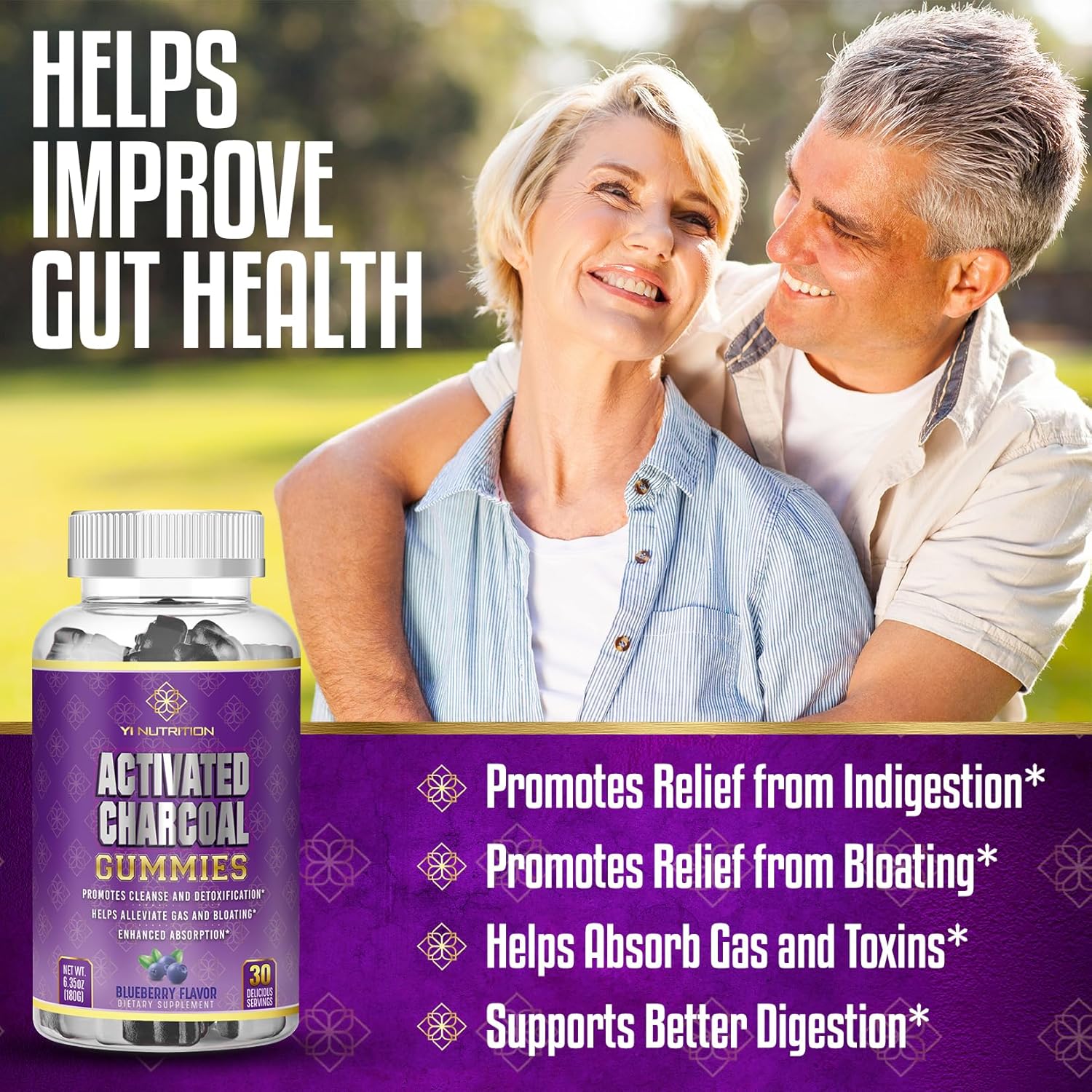 Sugar-Free Charcoal Gummy for Digestive Health, Gas Relief, Cleanse & Detox - Vegan & Keto-Friendly, Non-GMO - All Ages