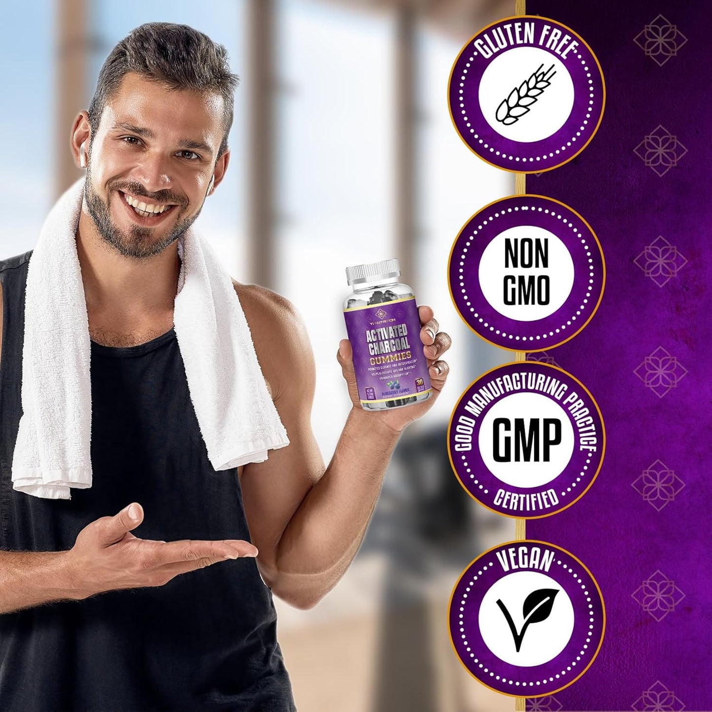 Sugar-Free Charcoal Gummy for Digestive Health, Gas Relief, Cleanse & Detox - Vegan & Keto-Friendly, Non-GMO - All Ages